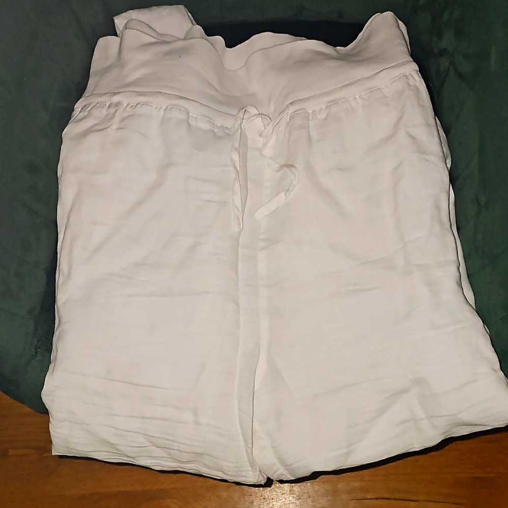 Women's White Linen Wide Leg Draw-String Pants